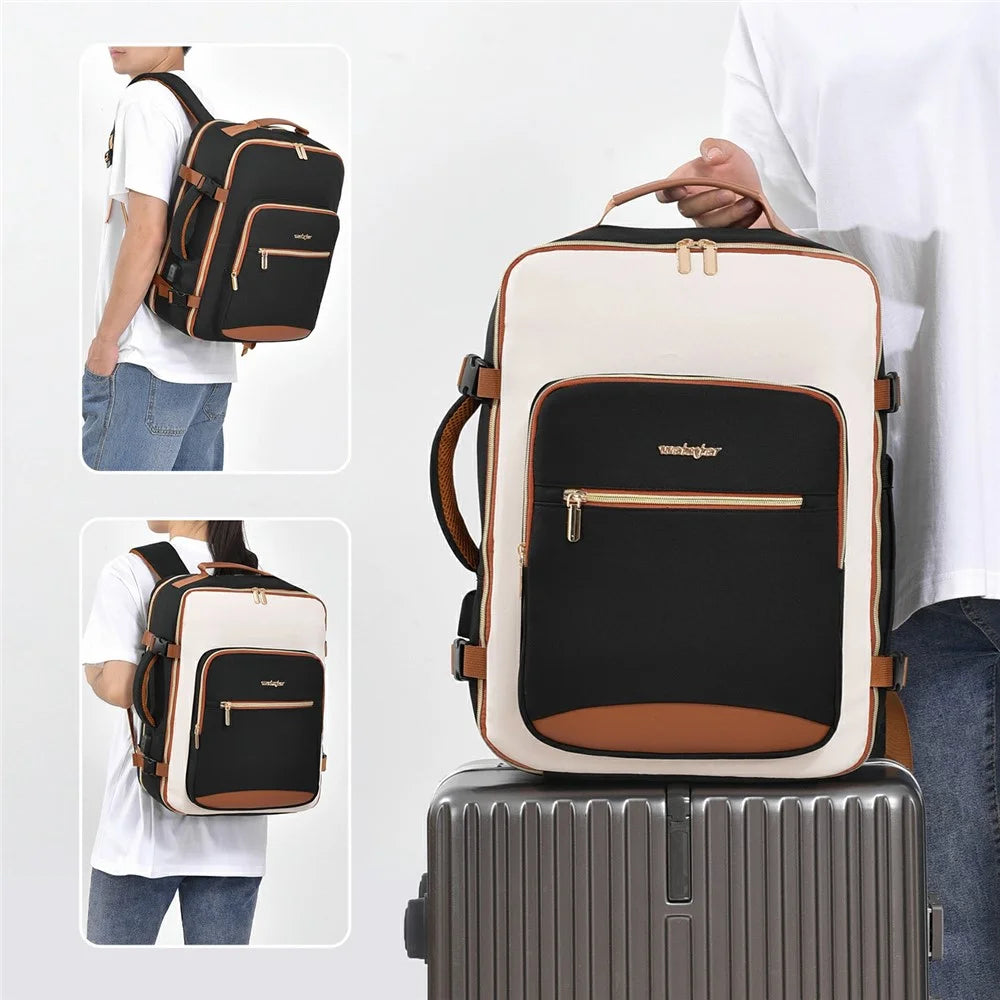 WEIXIER B737 Oxford Fabric Travel Backpack with External USB Port 180 Degree Opening Laptop Daypack - Black - 7