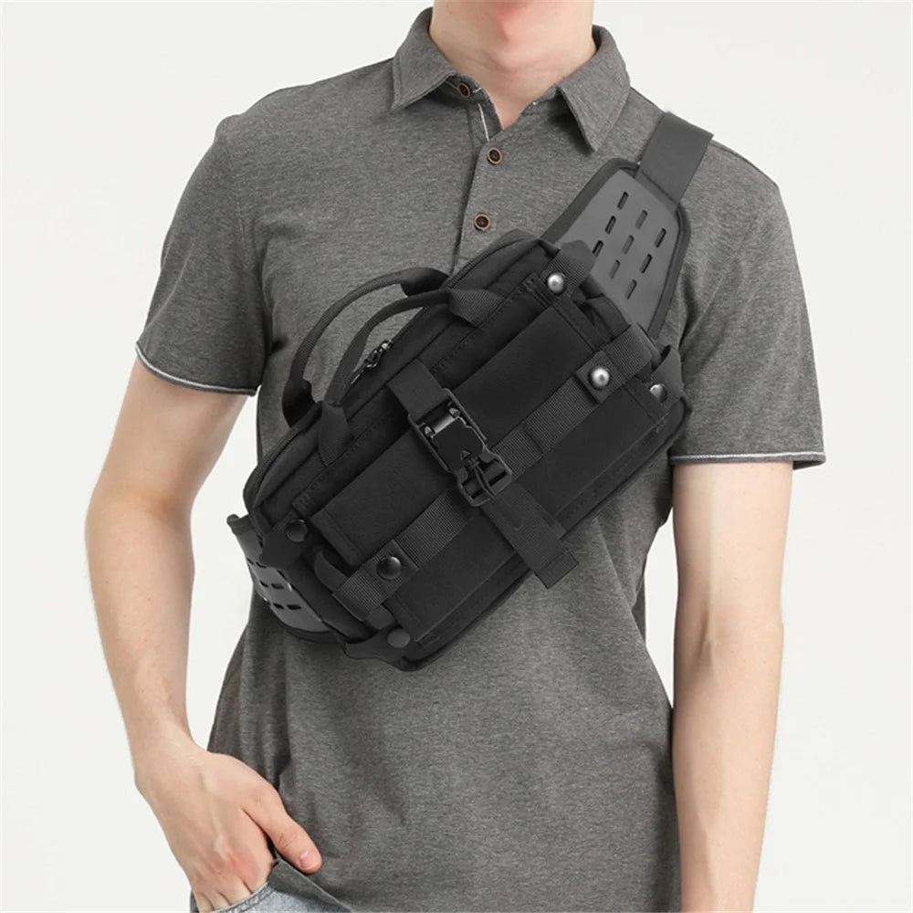 OZUKO Tactical Style Waterproof Wear Resistant Waist Bag Sports Adjustable Shoulder Chest Bag for Men - Army Green - 7