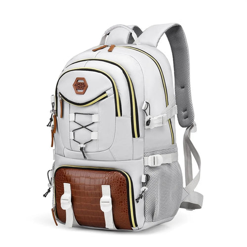WEIXIER B713 Crocodile Texture Patchwork Women Backpack Large Capacity Rucksack for Travel Hiking - White - 1