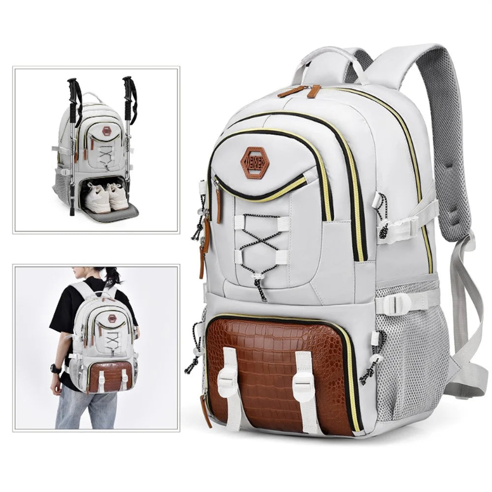 WEIXIER B713 Crocodile Texture Patchwork Women Backpack Large Capacity Rucksack for Travel Hiking - White - 5