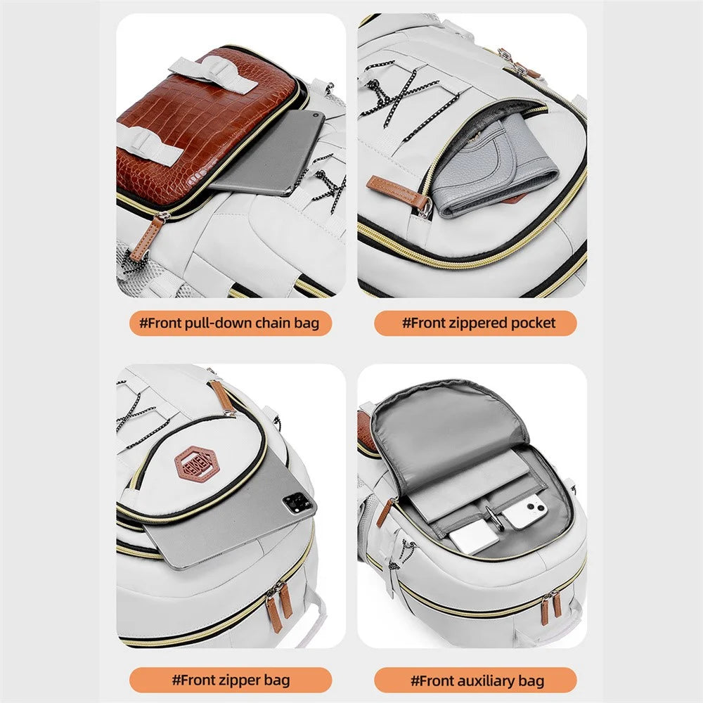 WEIXIER B713 Crocodile Texture Patchwork Women Backpack Large Capacity Rucksack for Travel Hiking - White - 6