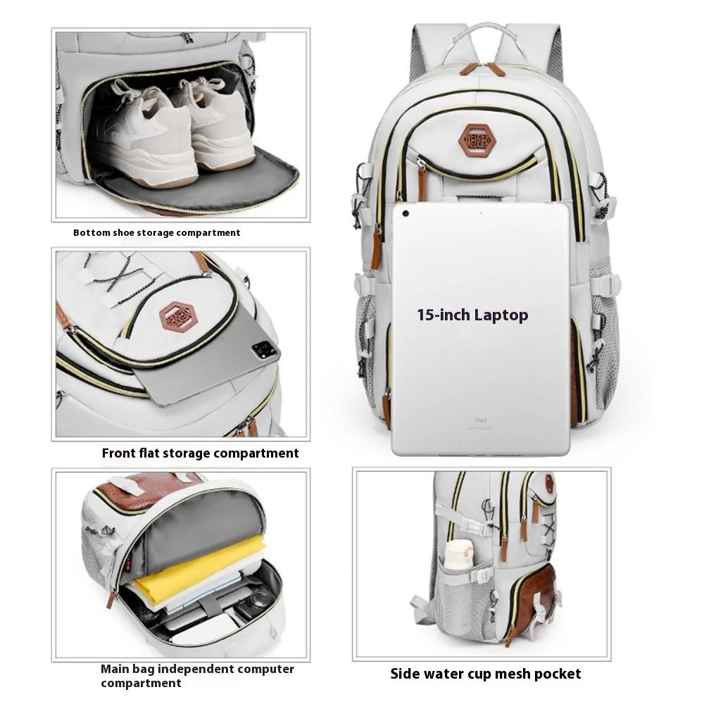WEIXIER B713 Crocodile Texture Patchwork Women Backpack Large Capacity Rucksack for Travel Hiking - White - 7