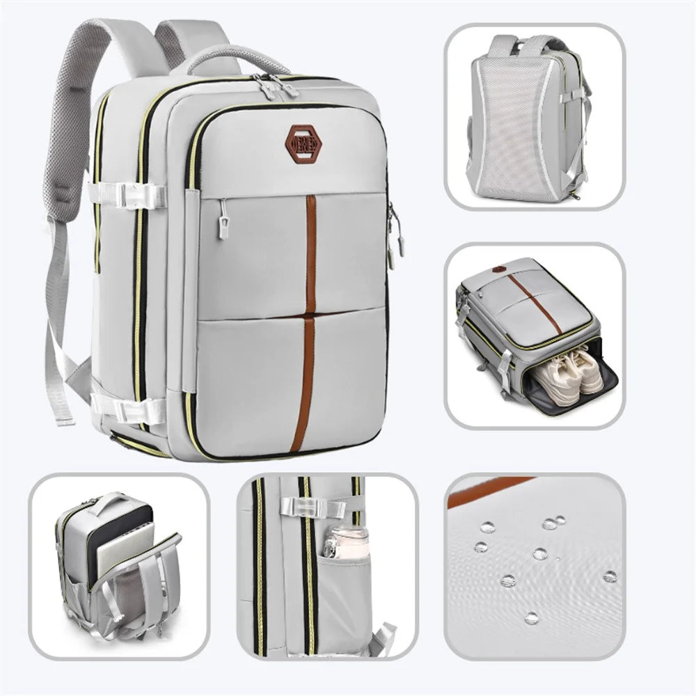 WEIXIER B717 For 15.6 Inch Laptop Backpack Large Capacity Waterproof Travel Daypack with Shoe Compartment - Grey - 5