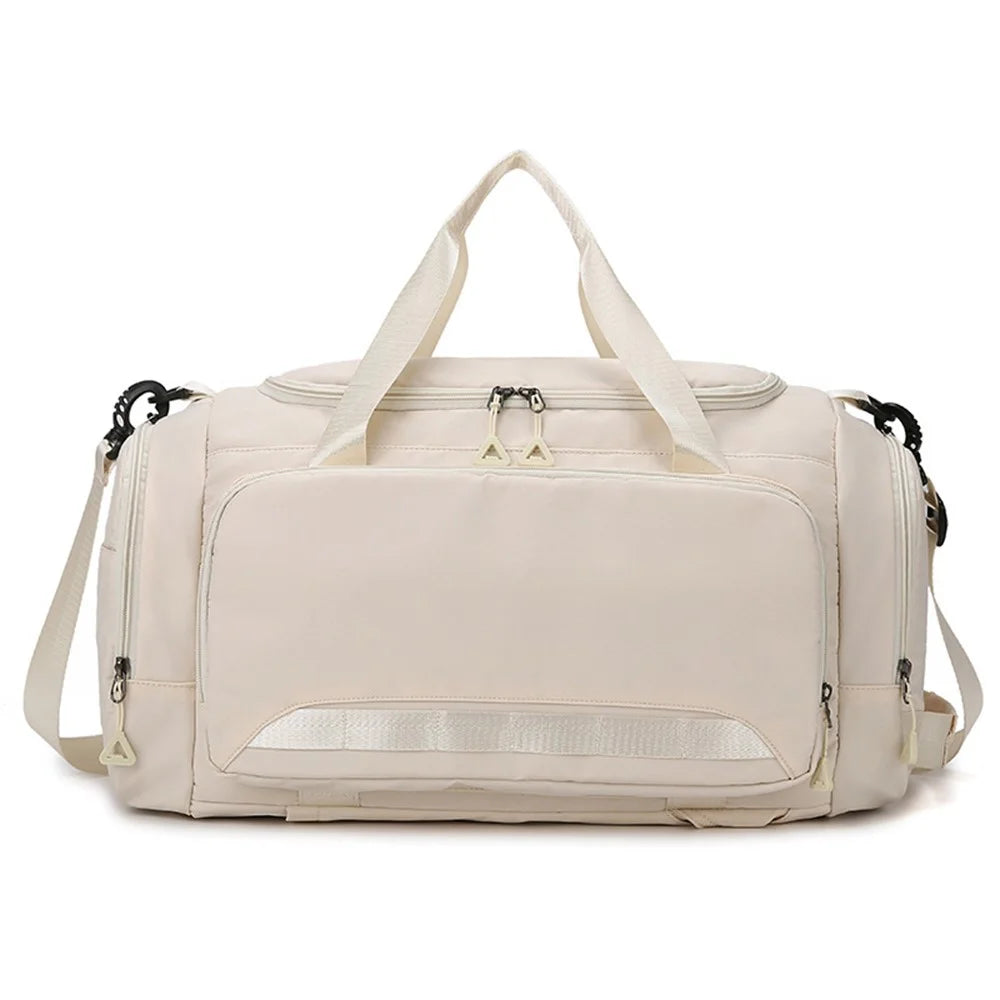 Travel Handbag Oxford Fabric Large Capacity Gym Bag with Shoe Compartment Maternity Hospital Bag - Beige - 1