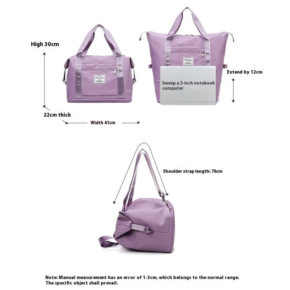 Large Capacity Waterproof Travel Handbag Dry Wet Separation Expandable Luggage Organizer Bag - Purple - 7
