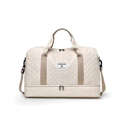 026-1 Expandable Travel Duffel Bag Oxford Fabric Waterproof Luggage Organizer Handbag with Shoulder Strap - Beige - 1