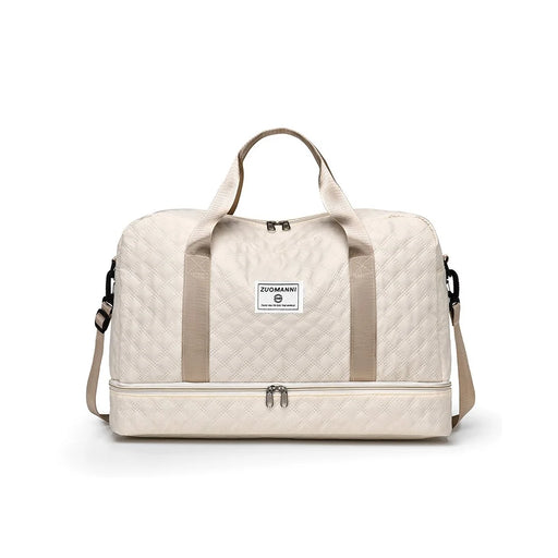 026-1 Expandable Travel Duffel Bag Oxford Fabric Waterproof Luggage Organizer Handbag with Shoulder Strap - Beige - 1