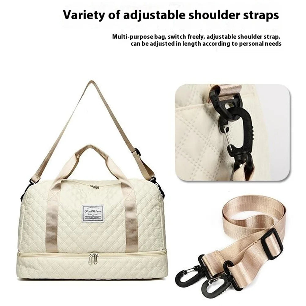 026-1 Expandable Travel Duffel Bag Oxford Fabric Waterproof Luggage Organizer Handbag with Shoulder Strap - Beige - 2