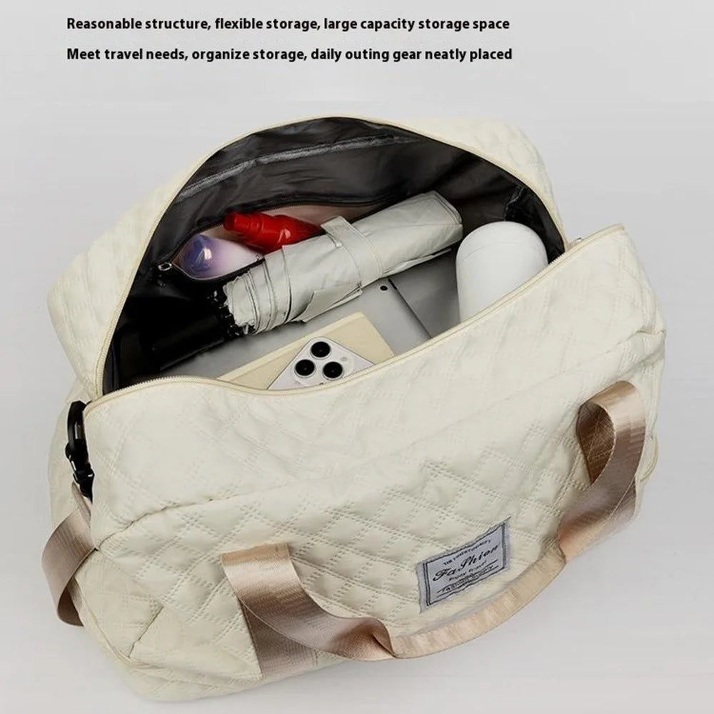 026-1 Expandable Travel Duffel Bag Oxford Fabric Waterproof Luggage Organizer Handbag with Shoulder Strap - Beige - 3