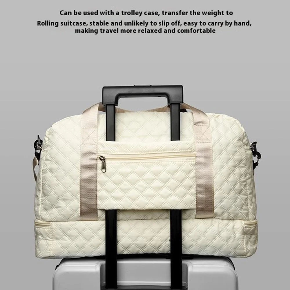 026-1 Expandable Travel Duffel Bag Oxford Fabric Waterproof Luggage Organizer Handbag with Shoulder Strap - Beige - 4