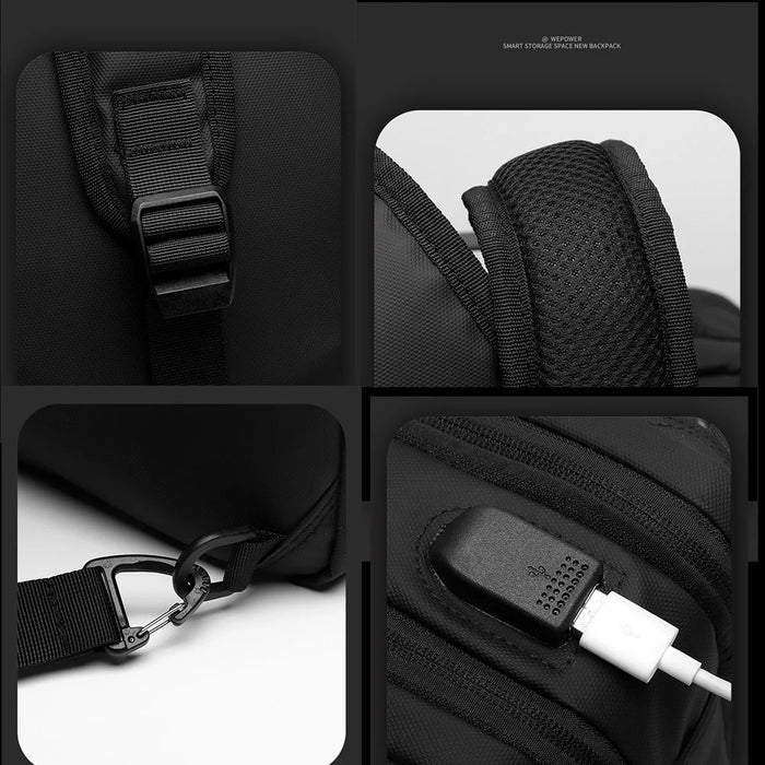 WEPOWER 1331 For 14 Inch Laptop Backpack Waterproof Oxford Fabric Daypack with External USB Port - Black - 3
