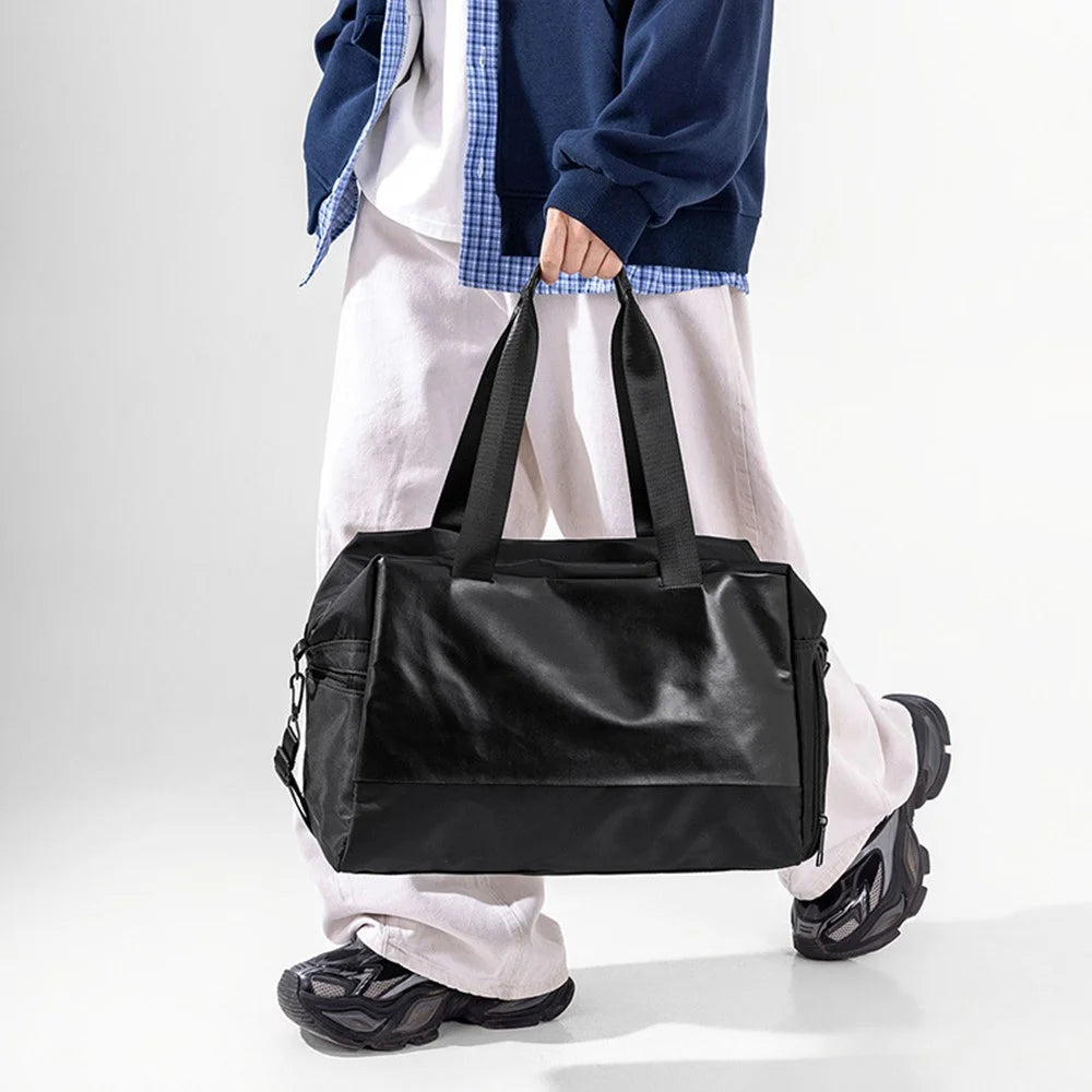 24L Lightweight Travel Bag for Gym Yoga Sports Large Capacity Shoulder Tote Bag Water Resistant - Black - 2