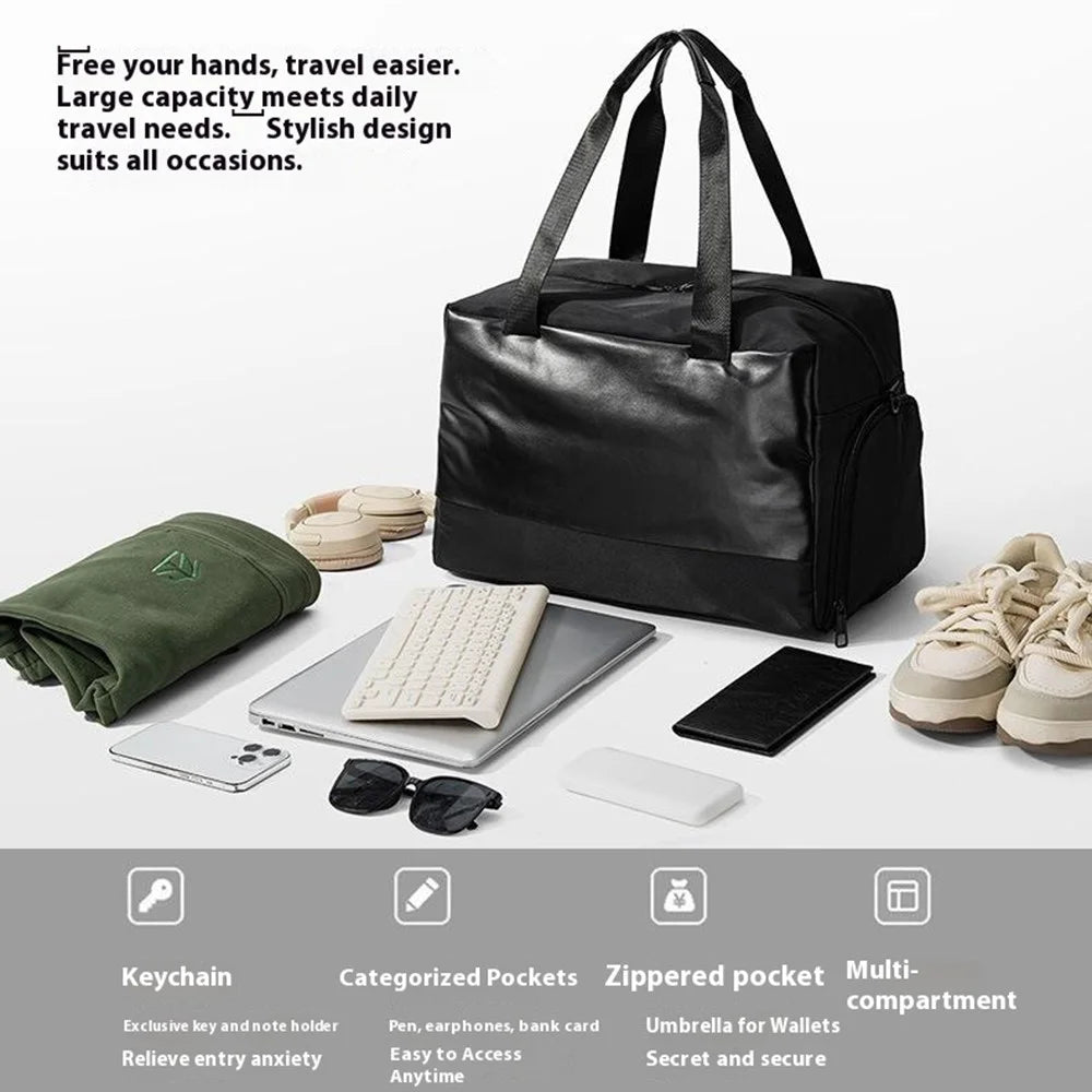 24L Lightweight Travel Bag for Gym Yoga Sports Large Capacity Shoulder Tote Bag Water Resistant - Black - 4