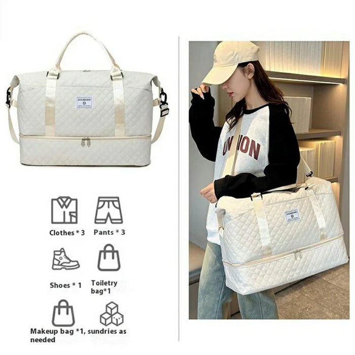 ZUOMANNI 2Pcs Women Short Trip Luggage Tote Oxford Fabric Multifunctional Carry On Travel Bag Set - White - 4