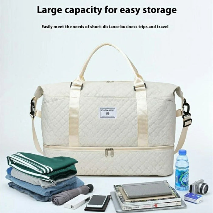 ZUOMANNI 2Pcs Women Short Trip Luggage Tote Oxford Fabric Multifunctional Carry On Travel Bag Set - White - 5