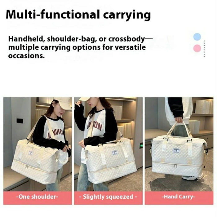 ZUOMANNI 2Pcs Women Short Trip Luggage Tote Oxford Fabric Multifunctional Carry On Travel Bag Set - White - 6