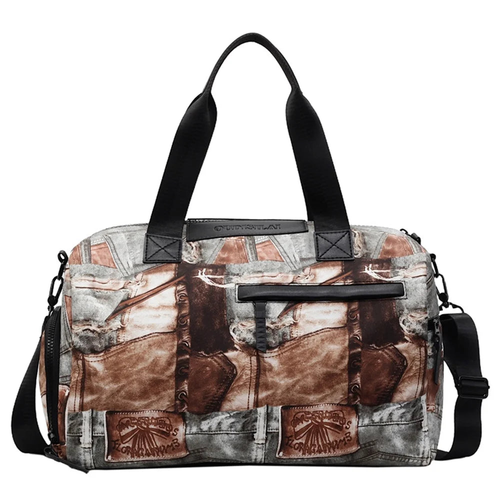 Large Capacity Travel Bag 20-35L Geometric Pattern Lightweight Tote Polyester Crossbody Handbag Shoulder Bag - Gray - 1