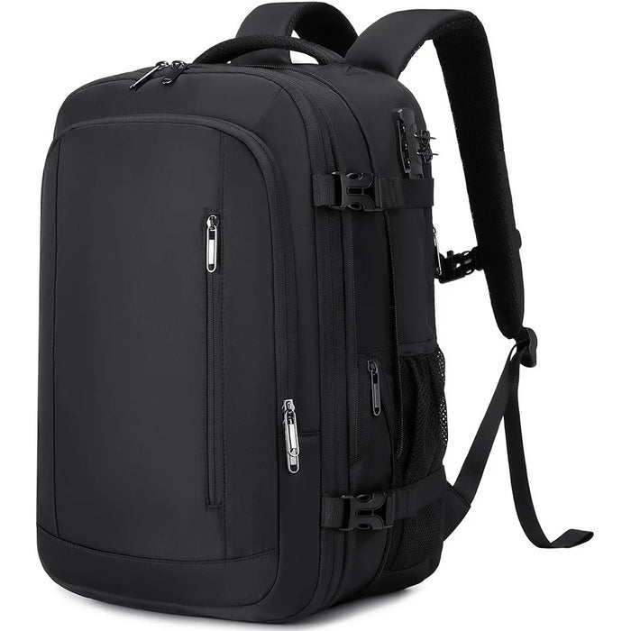 POSO PS-679 Laptop Backpack with Vacuum Sealed Compression Pouch Password Lock Expandable Travel Shoulder Bag - Black - 1