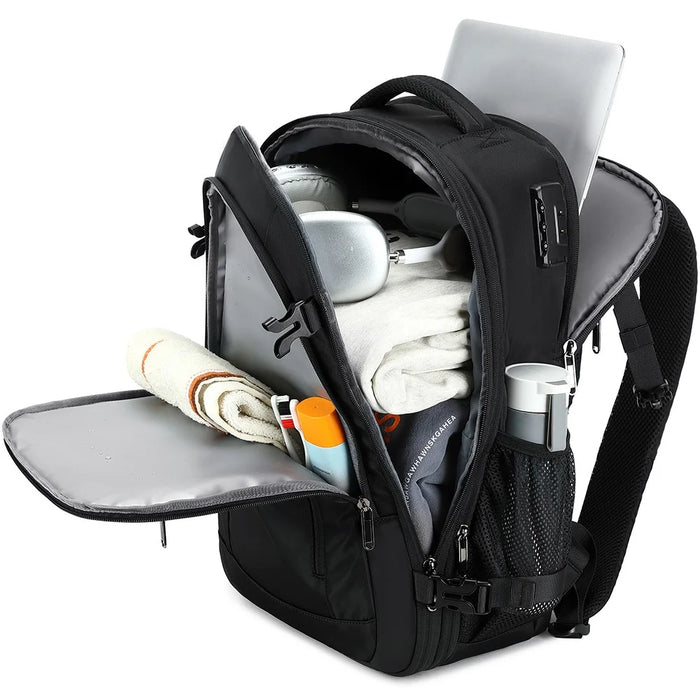 POSO PS-679 Laptop Backpack with Vacuum Sealed Compression Pouch Password Lock Expandable Travel Shoulder Bag - Black - 3