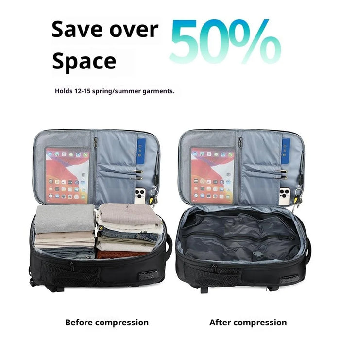 POSO PS-679 Laptop Backpack with Vacuum Sealed Compression Pouch Password Lock Expandable Travel Shoulder Bag - Black - 5