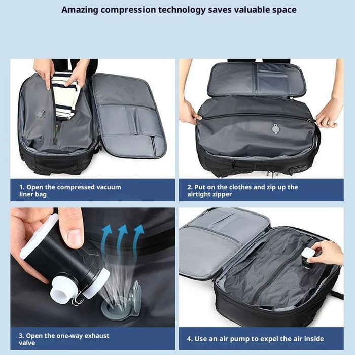 POSO PS-679 Laptop Backpack with Vacuum Sealed Compression Pouch Password Lock Expandable Travel Shoulder Bag - Black - 6