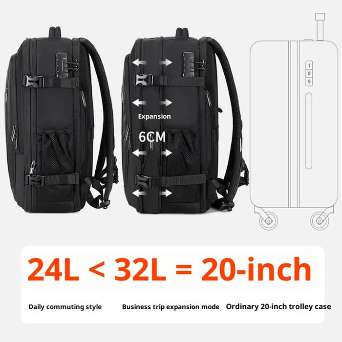 POSO PS-679 Laptop Backpack with Vacuum Sealed Compression Pouch Password Lock Expandable Travel Shoulder Bag - Black - 7