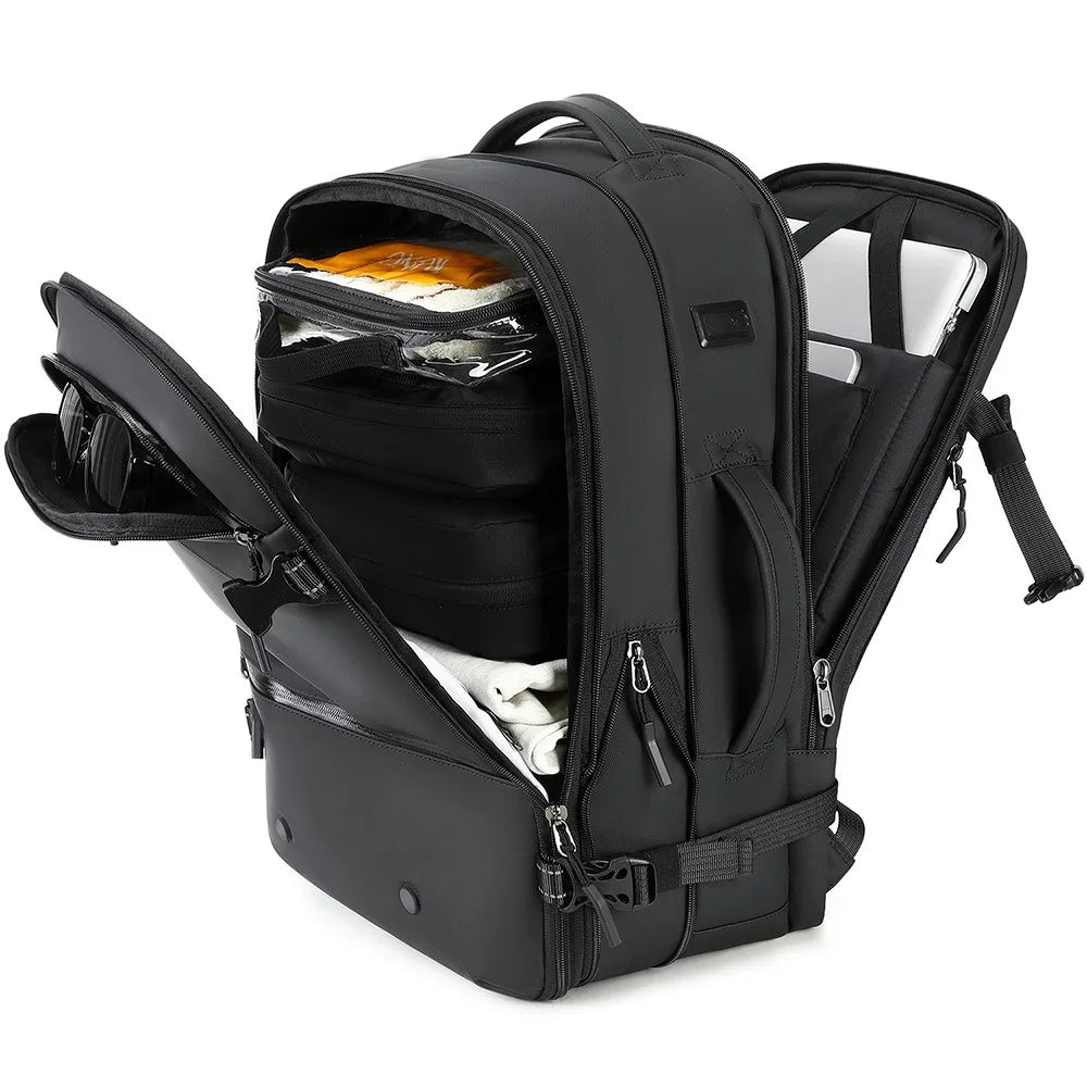POSO PS-678 4 in 1 Expandable Laptop Backpack and Small Storage Bags Set Travel Dual Shoulder Bag with Air Pump - Black - 4