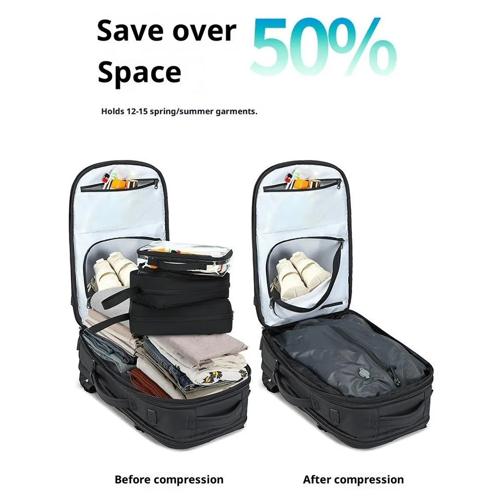 POSO PS-678 4 in 1 Expandable Laptop Backpack and Small Storage Bags Set Travel Dual Shoulder Bag with Air Pump - Black - 6