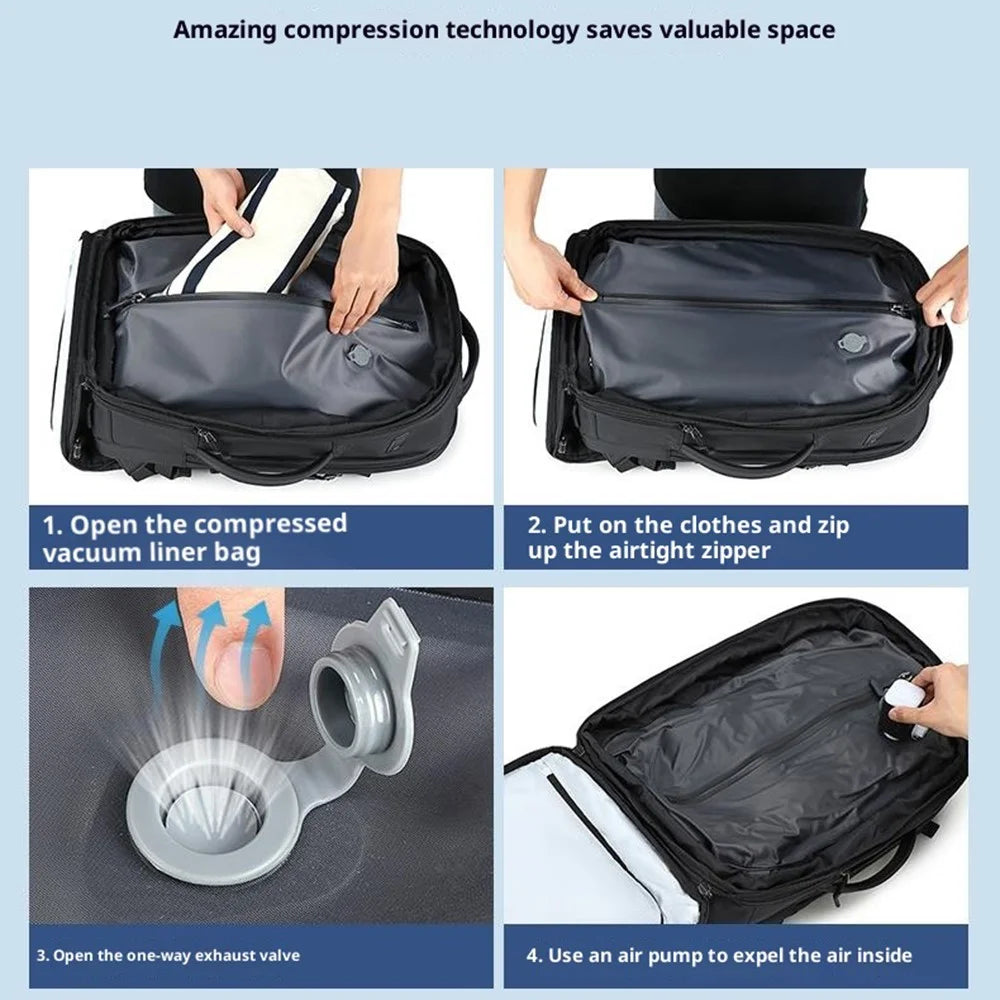 POSO PS-678 4 in 1 Expandable Laptop Backpack and Small Storage Bags Set Travel Dual Shoulder Bag with Air Pump - Black - 7