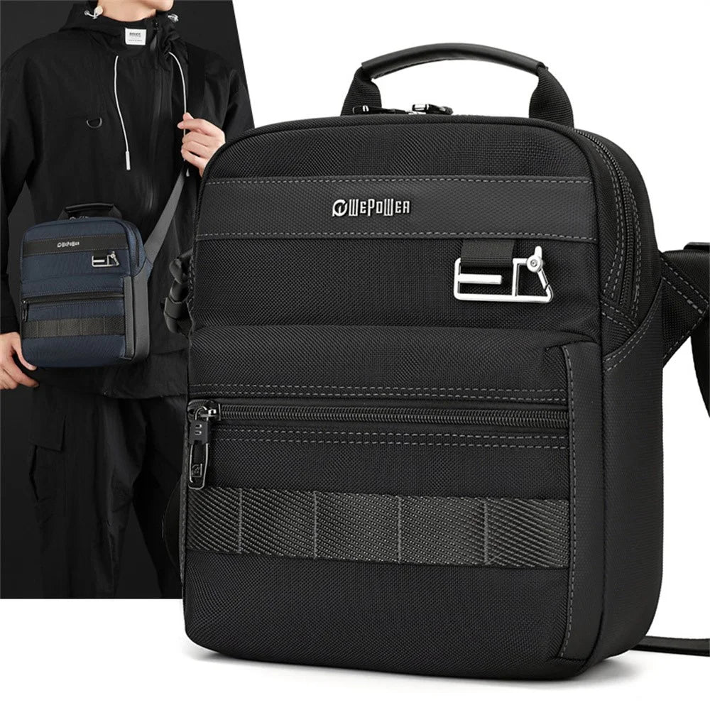 WEPOWER 9307 Size L Square Crossbody Bag for Men Waterproof Nylon Travel Shoulder Pack with Tote Handle - Dark Blue - 2