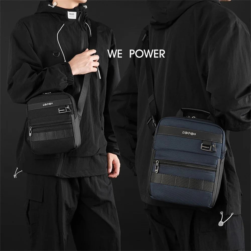WEPOWER 9307 Size L Square Crossbody Bag for Men Waterproof Nylon Travel Shoulder Pack with Tote Handle - Dark Blue - 3