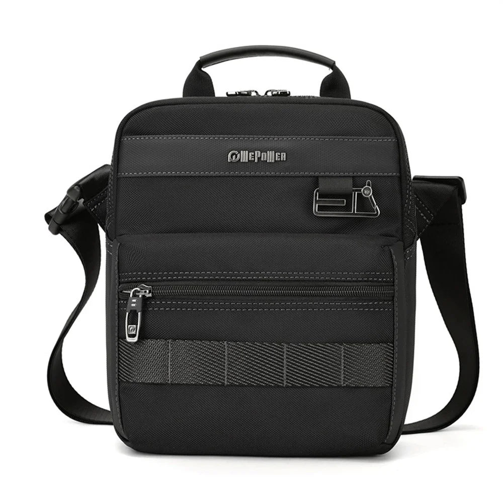 WEPOWER 9306 Size S Square Crossbody Bag for Men Waterproof Nylon Travel Shoulder Pack with Tote Handle - Black - 1