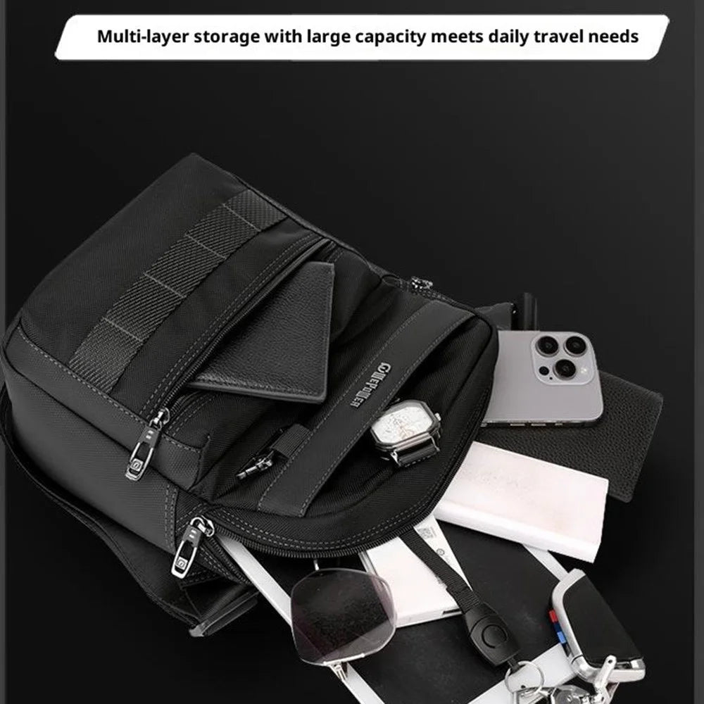 WEPOWER 9306 Size S Square Crossbody Bag for Men Waterproof Nylon Travel Shoulder Pack with Tote Handle - Black - 4