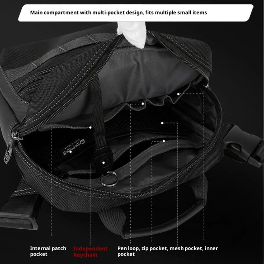 WEPOWER 9306 Size S Square Crossbody Bag for Men Waterproof Nylon Travel Shoulder Pack with Tote Handle - Black - 5