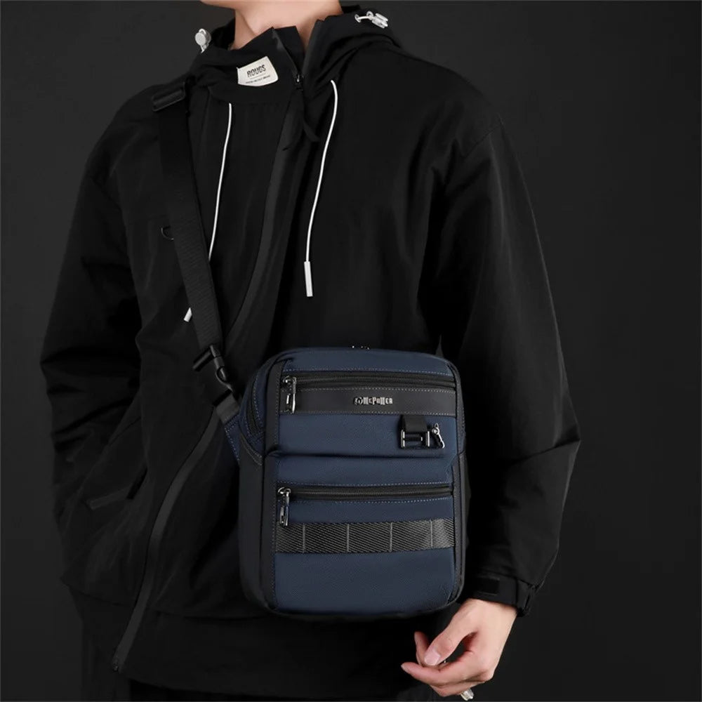 WEPOWER 9308 Waterproof Nylon Casual Shoulder Bag for Men Crossbody Pack Built In Keyring Strap - Dark Blue - 5