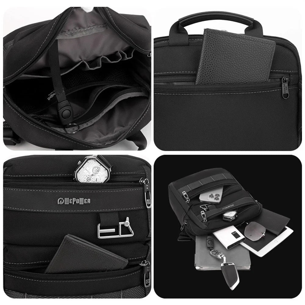 WEPOWER 9308 Waterproof Nylon Casual Shoulder Bag for Men Crossbody Pack Built In Keyring Strap - Dark Blue - 6
