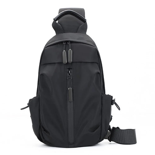 LH414# Men's Crossbody Bag Business Travel Shoulder Bag Nylon Waterproof with Charging Port - Black - 1