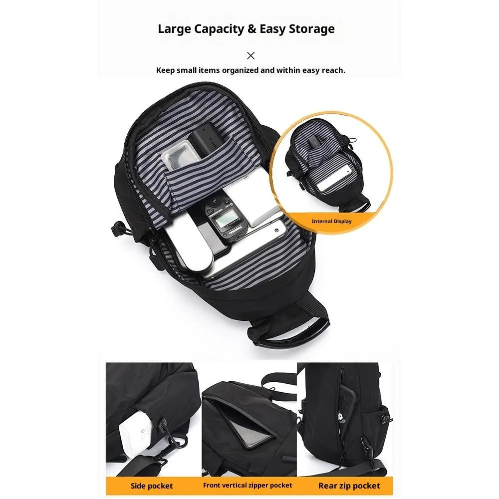 LH414# Men's Crossbody Bag Business Travel Shoulder Bag Nylon Waterproof with Charging Port - Black - 5