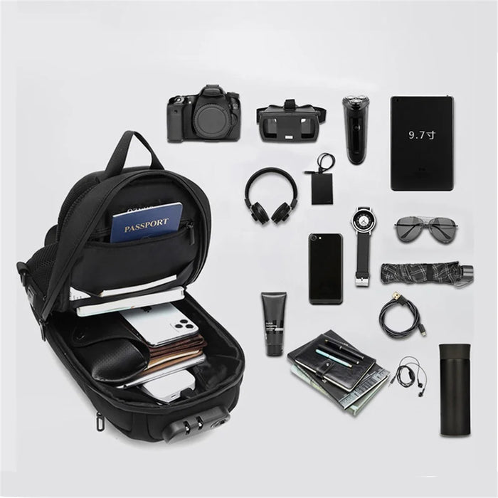 OZUKO 9361 Anti-theft Shockproof Breathable Chest Bag Multifunctional Waterproof Shoulder Bag for Men - Black - 5