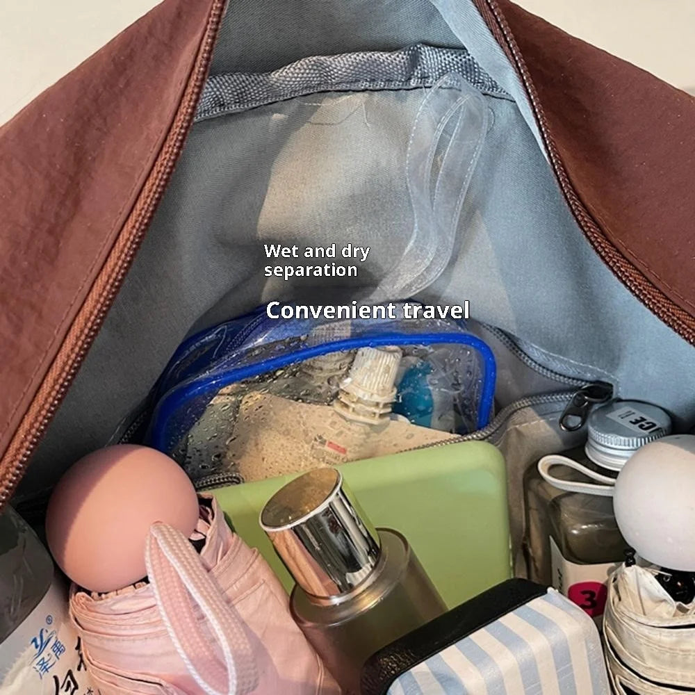 Fitness Bag Gym Swim Bag Dry Wet Separation Travel Duffel Shoulder Crossbody Luggage Bag for Women - Coffee - 4