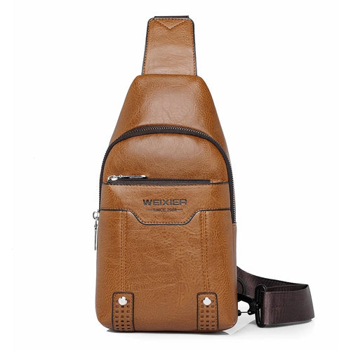 WEIXIER X466 Lightweight Men Chest Bag Water-Resistant Casual Crossbody Pack with Adjustable Shoulder Strap - Light Brown - 1
