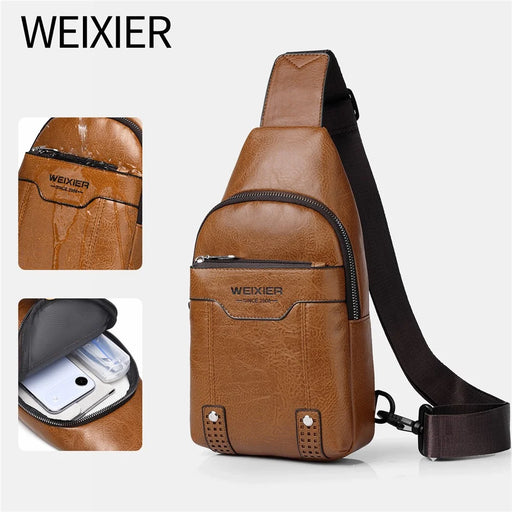 WEIXIER X466 Lightweight Men Chest Bag Water-Resistant Casual Crossbody Pack with Adjustable Shoulder Strap - Light Brown - 2