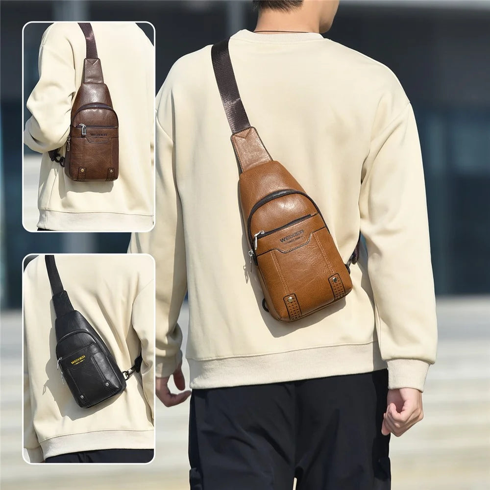 WEIXIER X466 Lightweight Men Chest Bag Water-Resistant Casual Crossbody Pack with Adjustable Shoulder Strap - Light Brown - 3