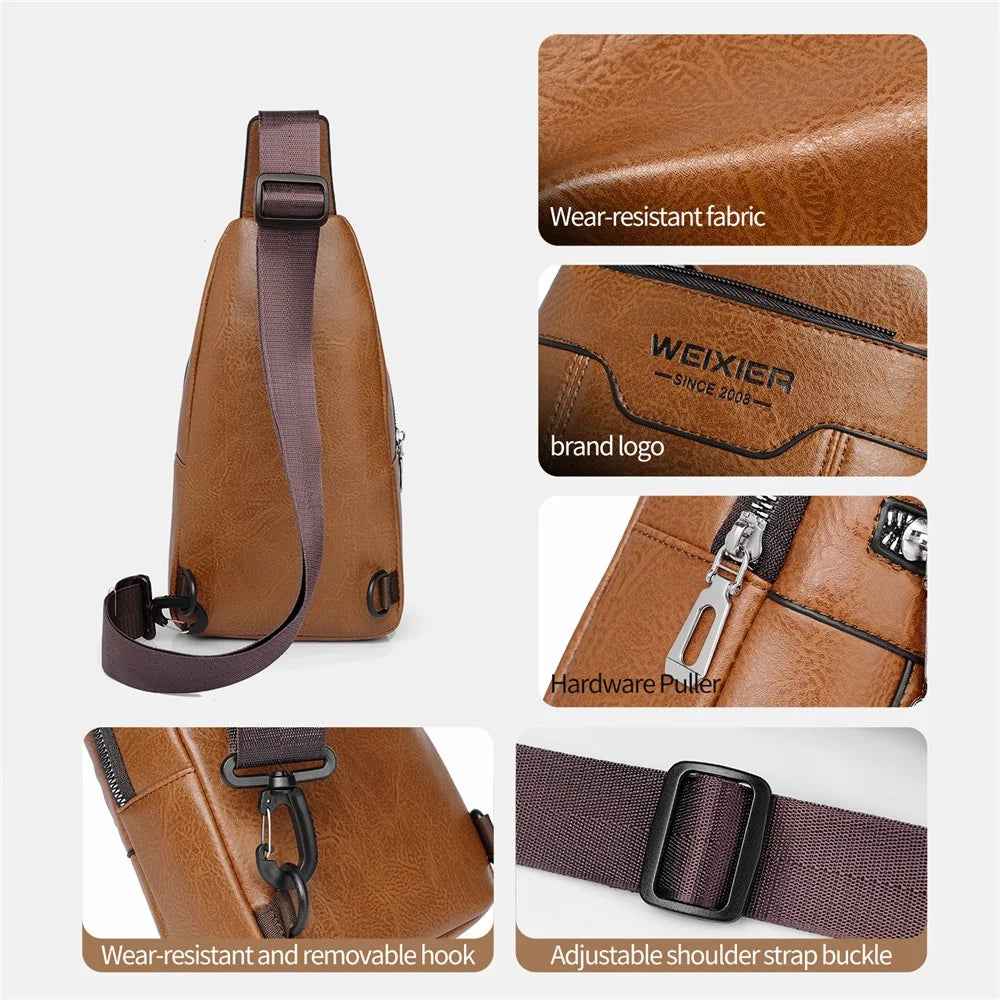 WEIXIER X466 Lightweight Men Chest Bag Water-Resistant Casual Crossbody Pack with Adjustable Shoulder Strap - Light Brown - 4