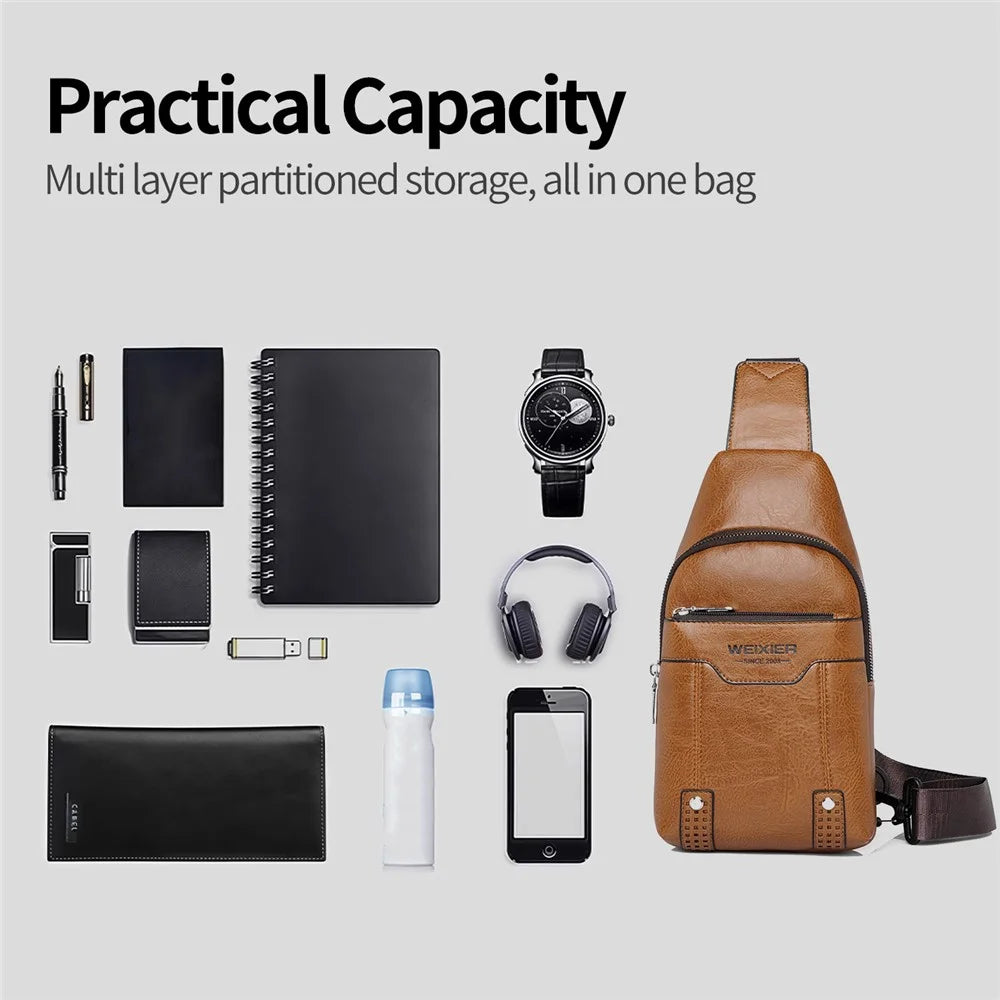 WEIXIER X466 Lightweight Men Chest Bag Water-Resistant Casual Crossbody Pack with Adjustable Shoulder Strap - Light Brown - 5