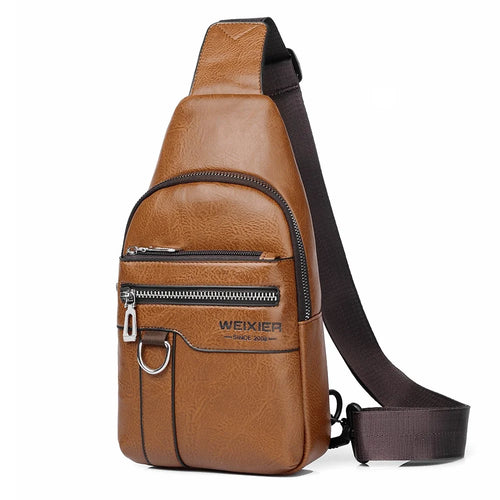 WEIXIER X463 Large Capacity Men Chest Bag Lightweight Crossbody Pack Water Resistant for Daily Commute Casual Trips - Light Brown - 1