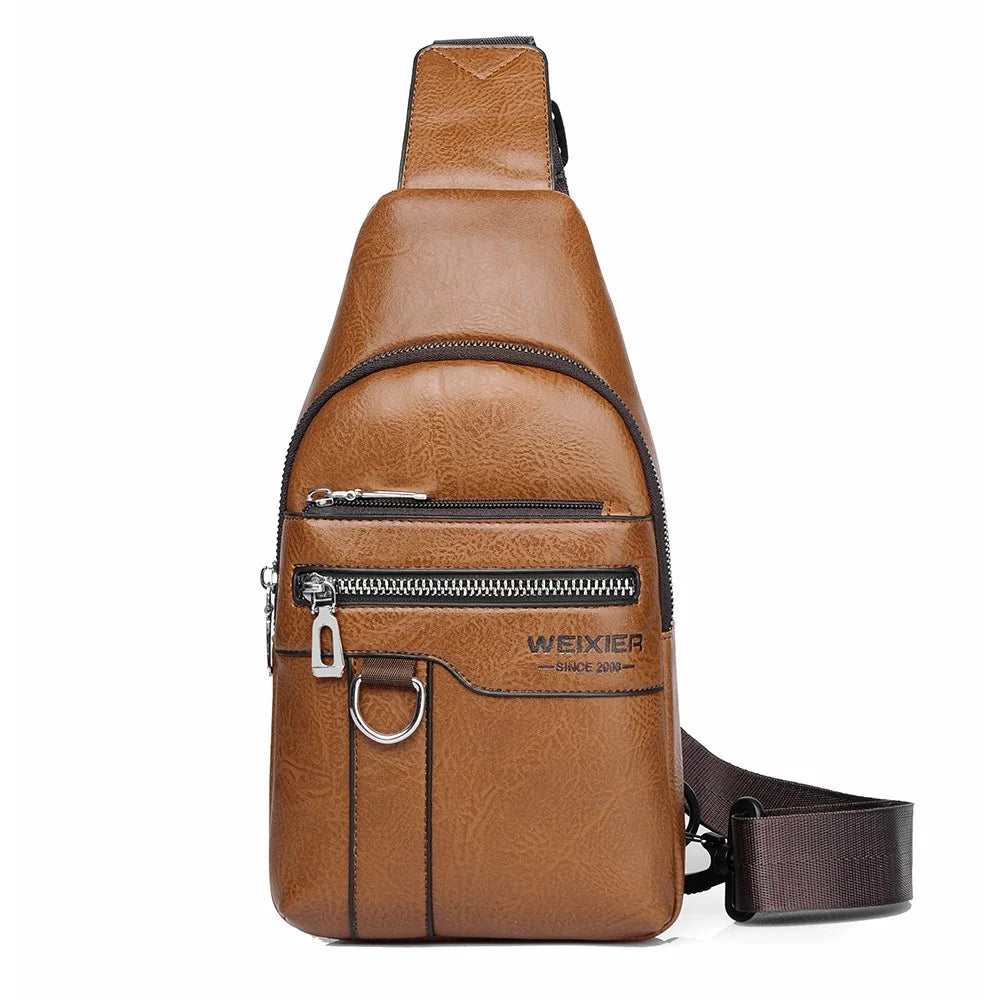 WEIXIER X463 Large Capacity Men Chest Bag Lightweight Crossbody Pack Water Resistant for Daily Commute Casual Trips - Light Brown - 2