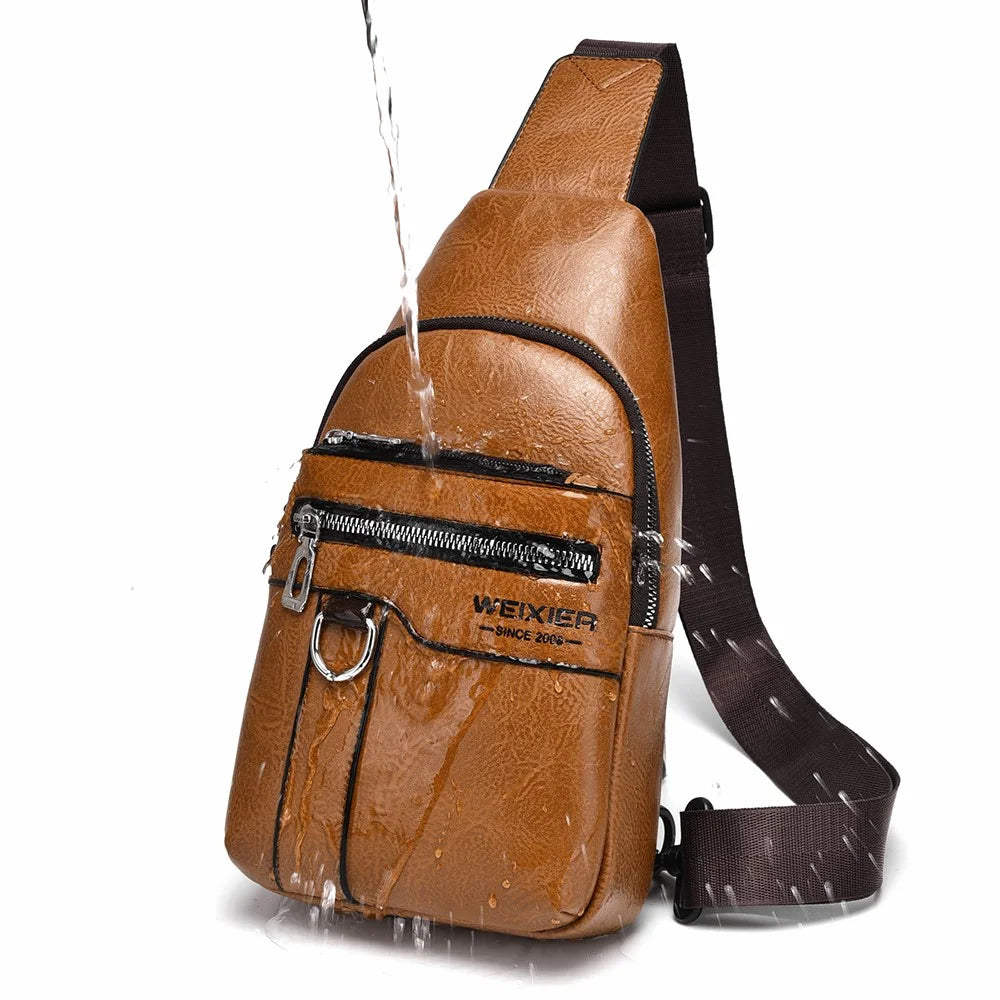 WEIXIER X463 Large Capacity Men Chest Bag Lightweight Crossbody Pack Water Resistant for Daily Commute Casual Trips - Light Brown - 5