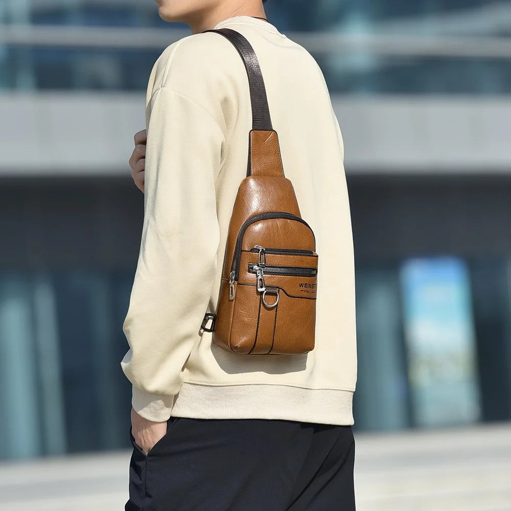 WEIXIER X463 Large Capacity Men Chest Bag Lightweight Crossbody Pack Water Resistant for Daily Commute Casual Trips - Light Brown - 6