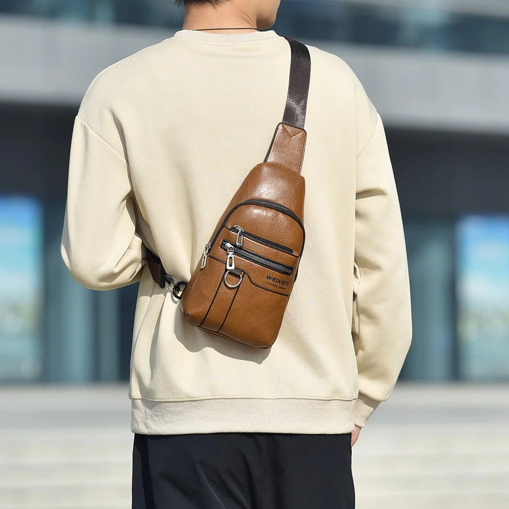 WEIXIER X463 Large Capacity Men Chest Bag Lightweight Crossbody Pack Water Resistant for Daily Commute Casual Trips - Light Brown - 7